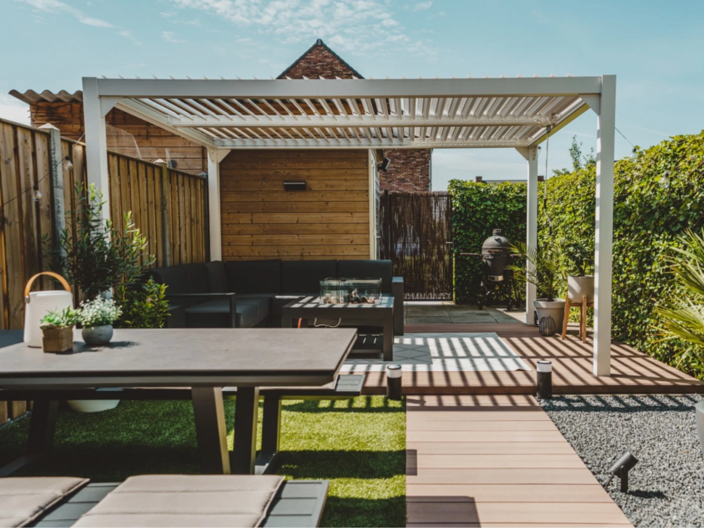 Aluminium Pergola Met Lamellen Wit 400 x 400 cm - Afbeelding 6